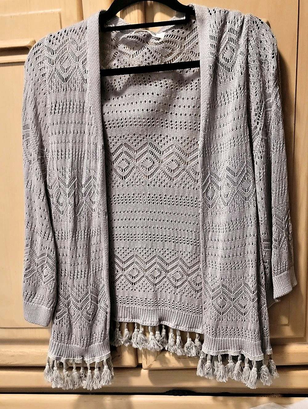 Grace Karin Women's Open Front Crochet Tassel Cardigan Gray 2XL
